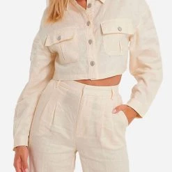 ΑΝΔΡΑΣ NA-KD CROPPED LINEN ΜΠΟΥΦΑΝ ΓΥΝΑΙΚΕΙΟ Biege