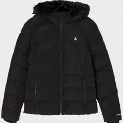 ΑΝΔΡΑΣ CALVIN KLEIN FAUX FUR MW FITTED SHORT PUFFER Black
