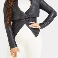 ΑΝΔΡΑΣ GUESS SHAYNA DRAPE LEATHER JACKET ΜΠΟΥΦΑΝ ΓΥΝΑΙΚΕΙΟ Black