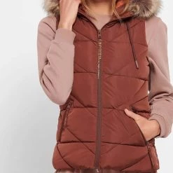 ΑΝΔΡΑΣ FUNKY BUDDHA Καπιτονέ γιλέκο με γούνα στην κουκούλα DarkBrown